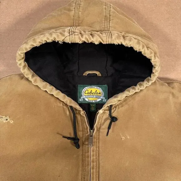 Vintage Cabela's Outdoor Tan Brown Duck Work Carhartt Style Coat W/ Hood 3XL - Picture 4 of 8